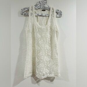 NWOT Organic topless brand Lace White Mesh See-through Flower patternTankTop M/L